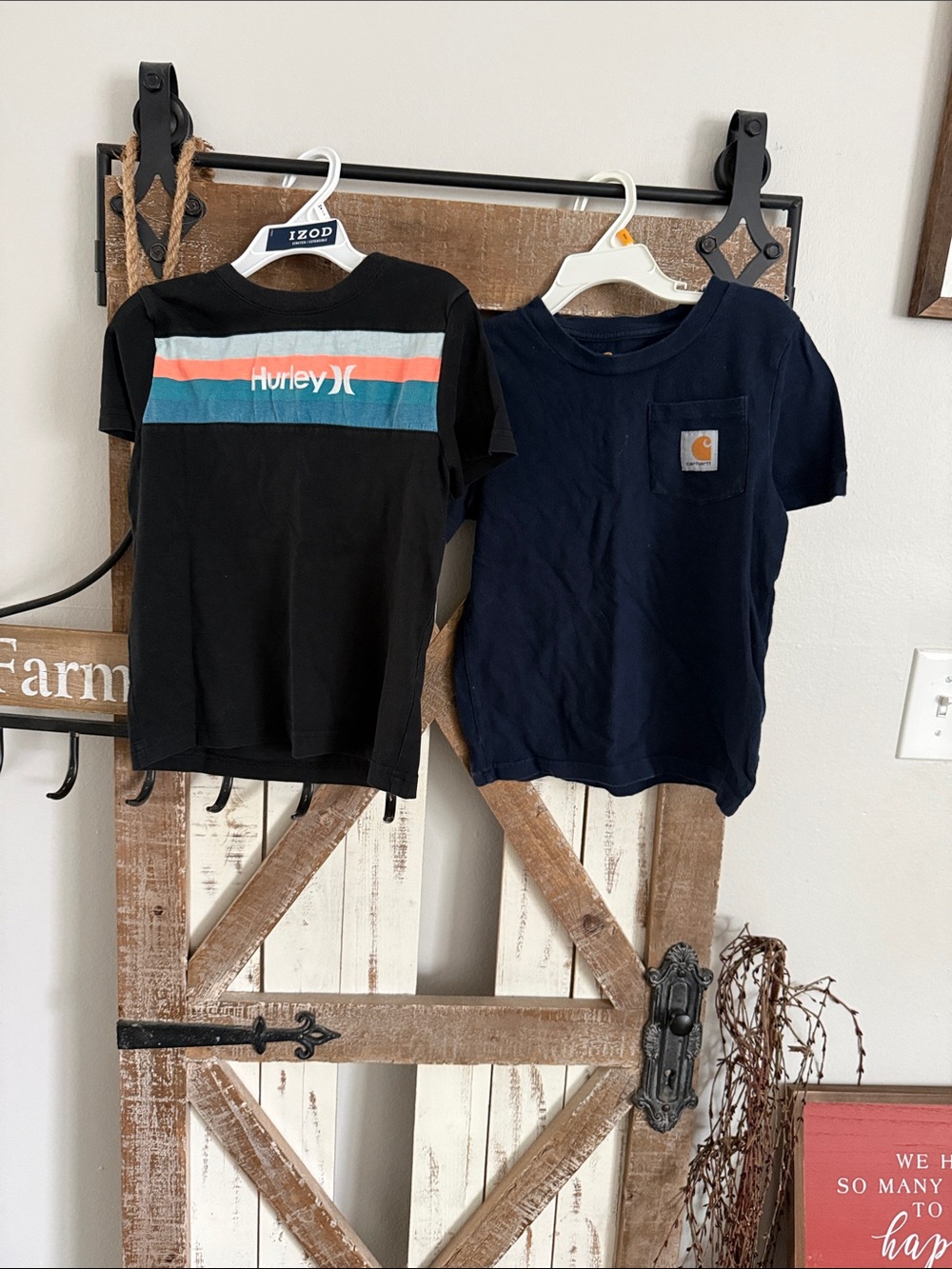 Hurley Black Short-Sleeve Tee with Teal and Coral Stripes